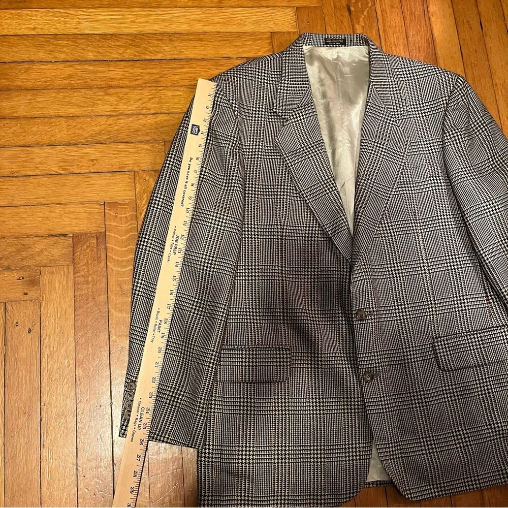 Oscar de la Renta Brown Glen Plaid Blazer Men’s Sz 44L 100% Wool Dark Academia